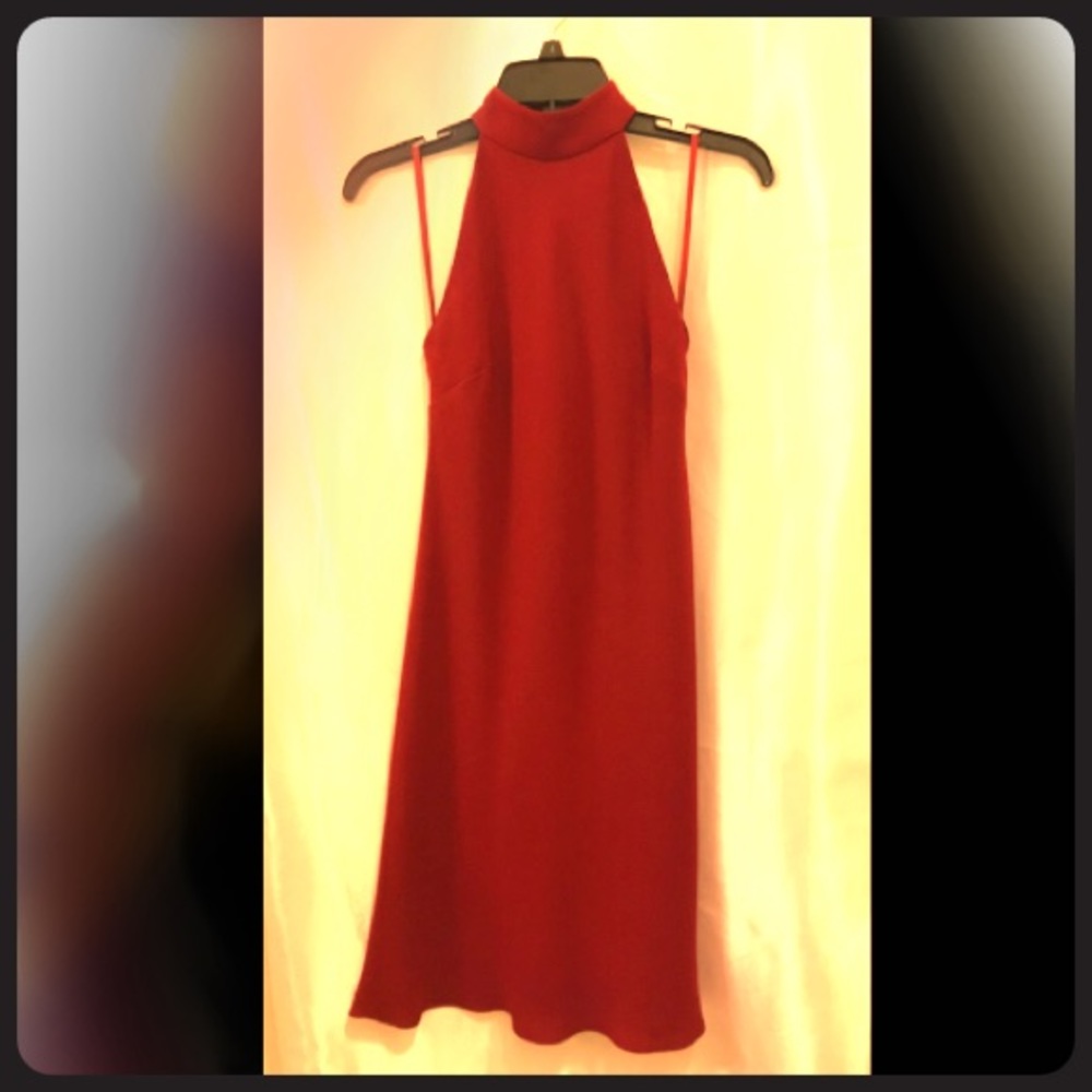 Evan Picone 2P Deep Red Halter Choker A-Line Dress